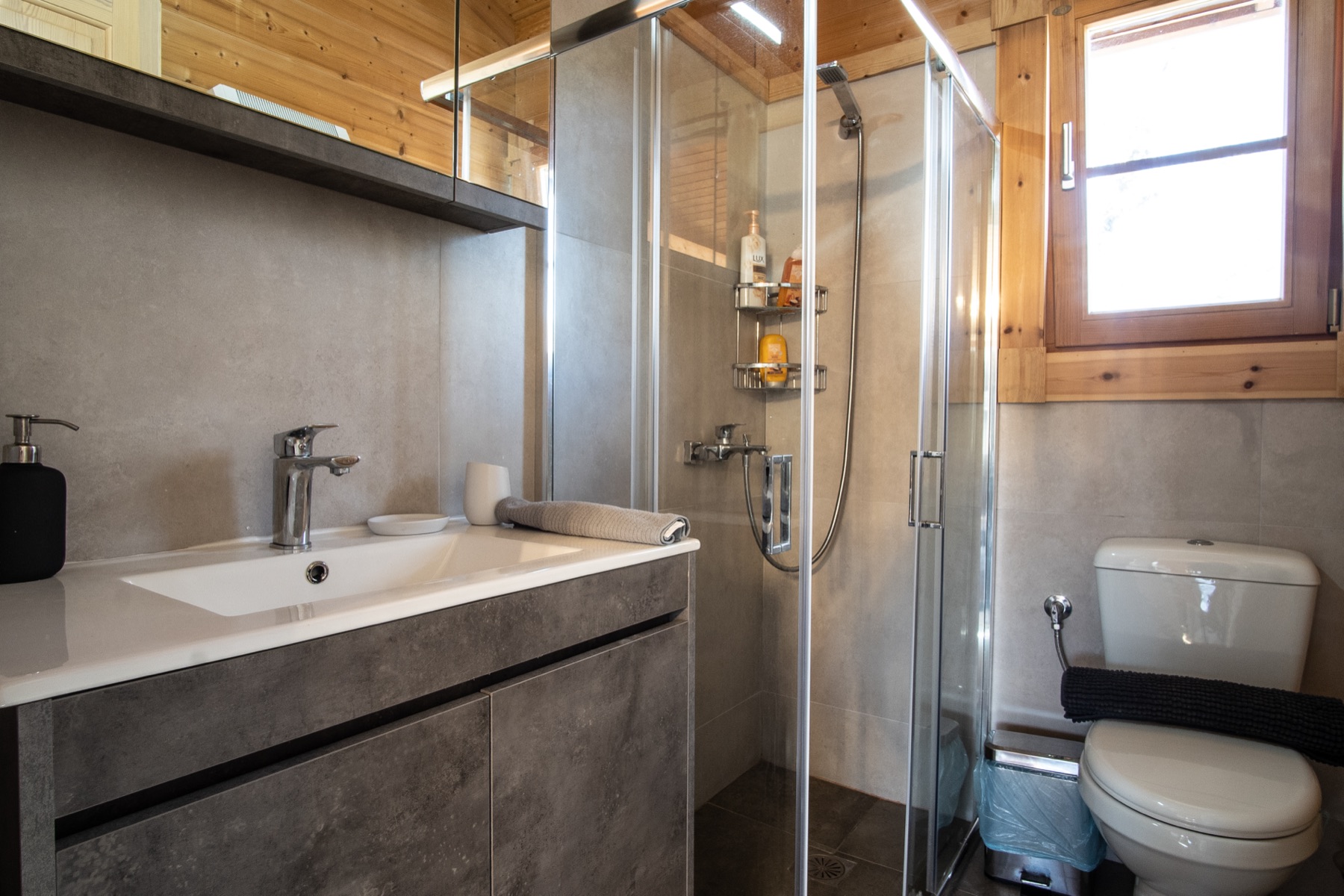 Modern bathroom with walk-in shower